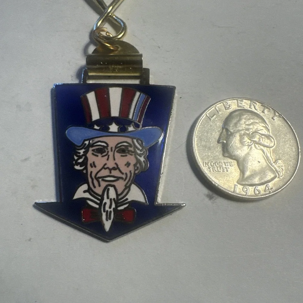 Vintage Uncle Sam America Usa Watch FOB Key Chain Antique Charm Pendant W‎ Clasp